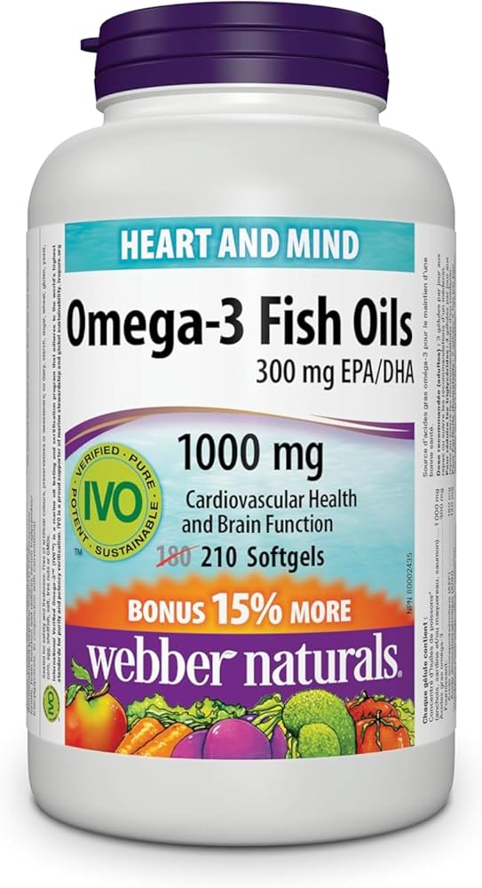 امگا ۳ روغن ماهی ۱۰۰۰ میلیگرم وبر نچرالز– ۲۱۰ سافتژل | حمایت از قلب و مغز