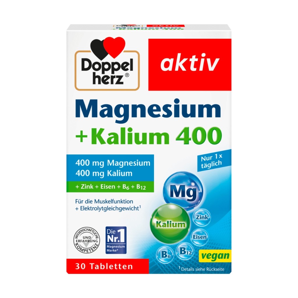 قرص منیزیم فعال و پتاسیم داپل هرز اکتیو Doppel Herz Aktiv Magnesium + Potassium (30 عددی)