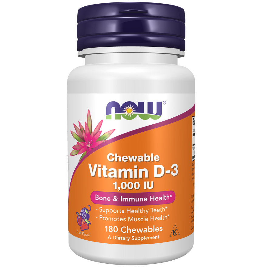 قرص ویتامین جویدنی NOW Foods D3 1000iu Chewables (180 عددی)