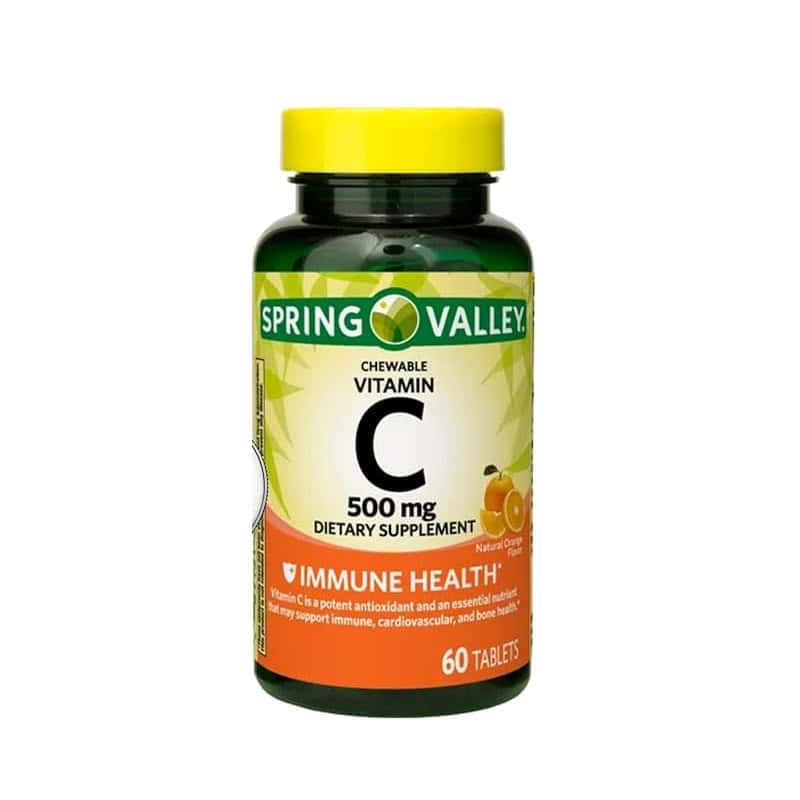 قرص ویتامین سی جویدنی اسپرینگ والی Spring Valley Vitamin C 500mg (60 عددی)