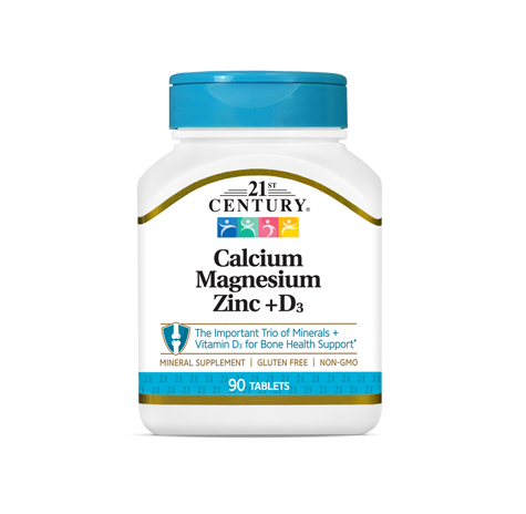 قرص کلسیم + منیزیم + زینک + 21Century Calcium Magnesium Zinc & D3 (90 عددی)