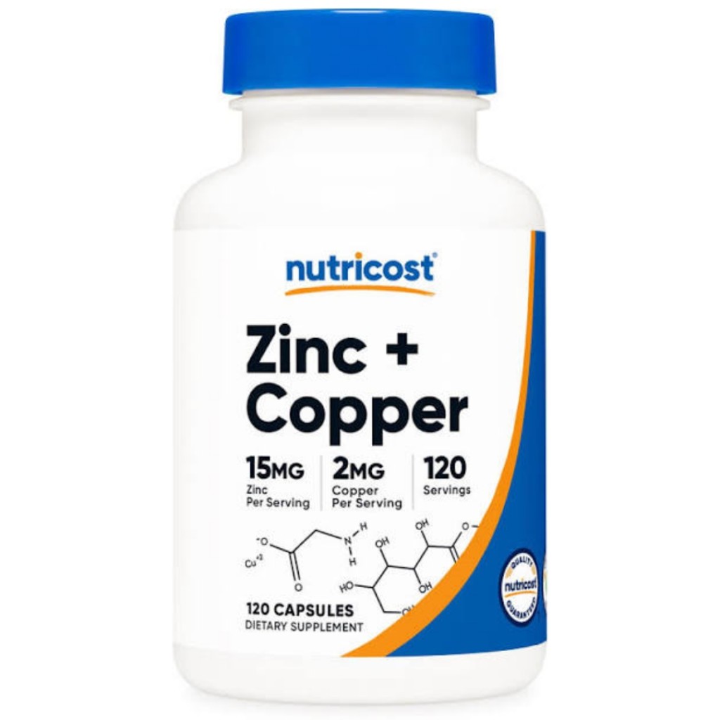 کپسول زینک + مس نوتریکاست Nutricost Zinc + Copper (120 عددی)