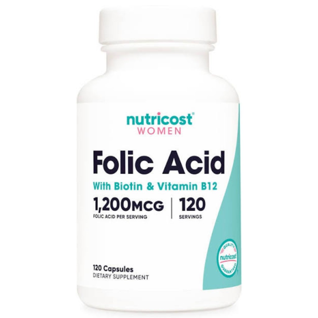 کپسول فولیک اسید نوتریکاست بانوان Nutricost Women Folic Acid 1200mcg With B12 & Biotin (120 عددی)